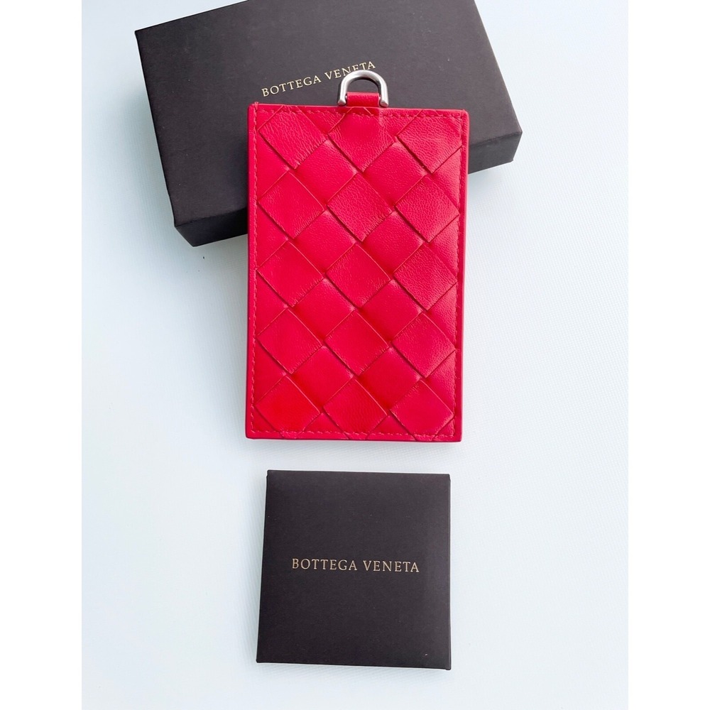 Bottega Veneta 609293 Card Case with ID window,‎ intrecciato leather, red